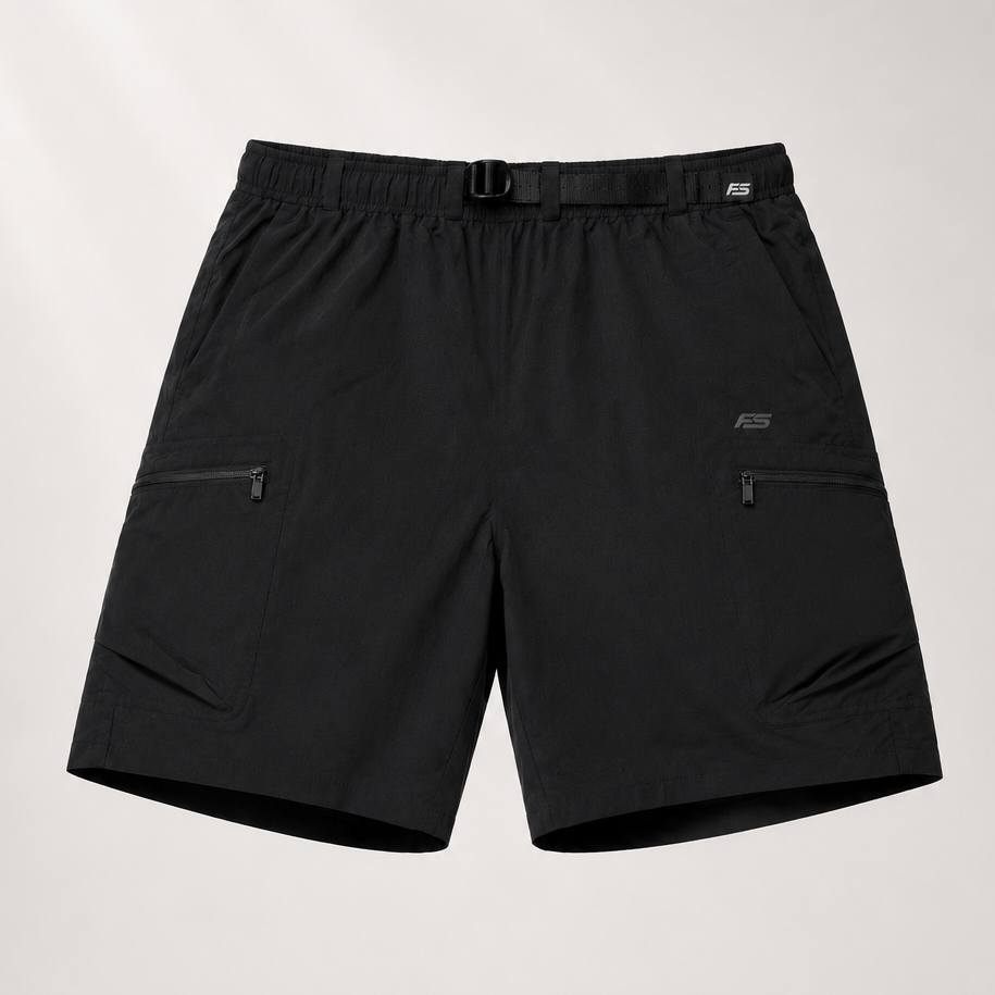 Black shorts on a light gray background